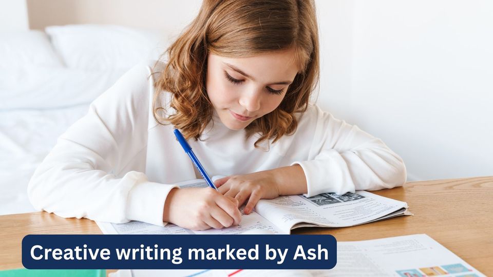 A girl writing a story in her exercise book